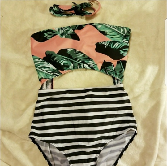 The NANCY Tropical High Waisted Monokini Swimsuit - Picture 3 of 5